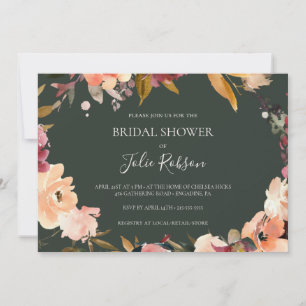 Burgundy Floral   Green Horizontal Bridal Shower Invitation