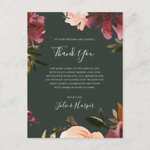Burgundy Floral   Green Thank You Reception Card