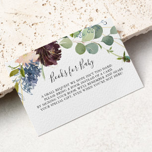Burgundy Floral Greenery Baby Shower Book Request Enclosure Card
