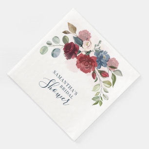 Burgundy Floral Greenery Bridal Shower Napkin
