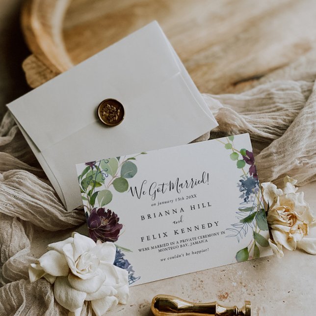 Burgundy Floral Greenery Elopement Announcement (Creator Uploaded)