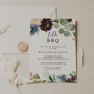 Burgundy Floral Greenery I Do BBQ Engagement Party Invitation