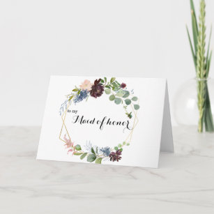 Burgundy Floral Greenery Maid of Honor Thank You