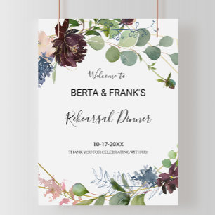 Burgundy Floral Greenery Rehearsal dinner Welcome Poster