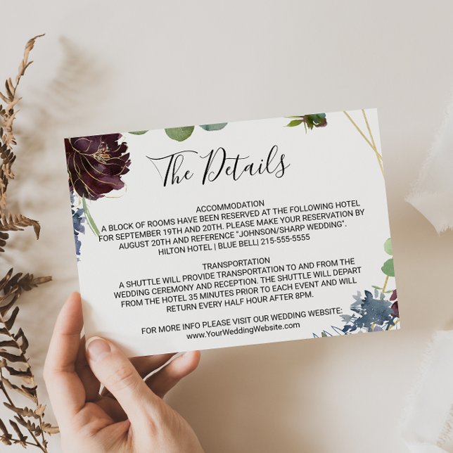 Burgundy Floral & Greenery Wedding Details Insert Invitation (Creator Uploaded)