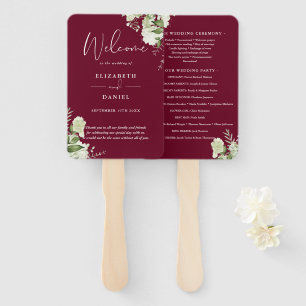 Burgundy Floral Greenery Wedding Program Hand Fan