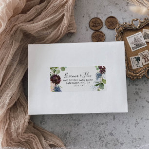 Burgundy Floral Greenery Wedding RSVP Address Label