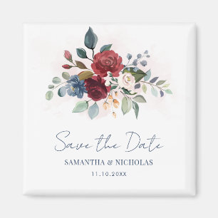 Burgundy Floral Greenery Wedding Save the Date Magnet