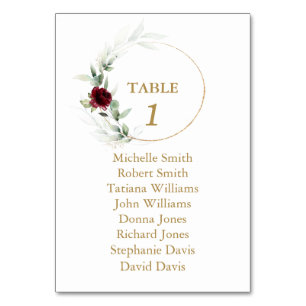 Burgundy Floral Greenery Wedding Seating Chart   Table Number