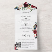 Burgundy Floral Greenery Wedding with QR Code RSVP