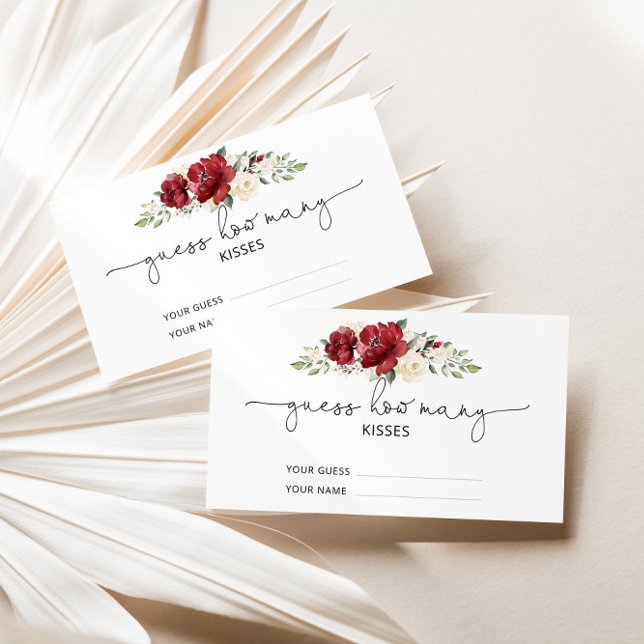 Burgundy floral guess how many kisses bridal game enclosure card (Creator Uploaded)
