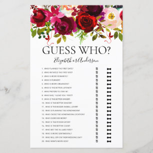 Burgundy Floral Guess Who Bridal Shower Game