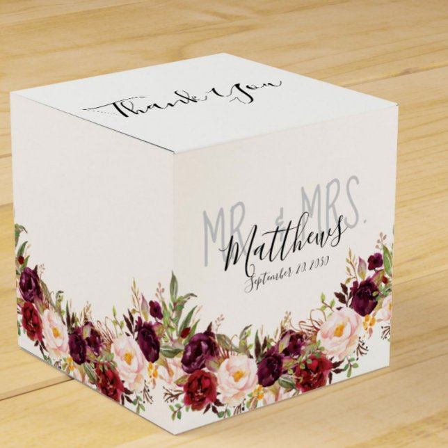 Burgundy Floral Hand Lettered Chic Rustic Wedding Favour Box (Creator Uploaded)