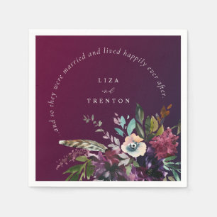 Burgundy Floral Happily Ever After Quote Wedding Napkin