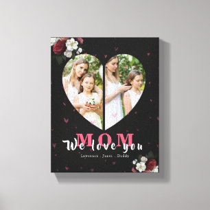 Burgundy Floral Heart Shaped Gift for Mother's day Canvas Print