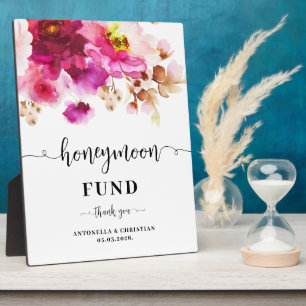 Burgundy Floral Honeymoon Fund wedding sign Plaque