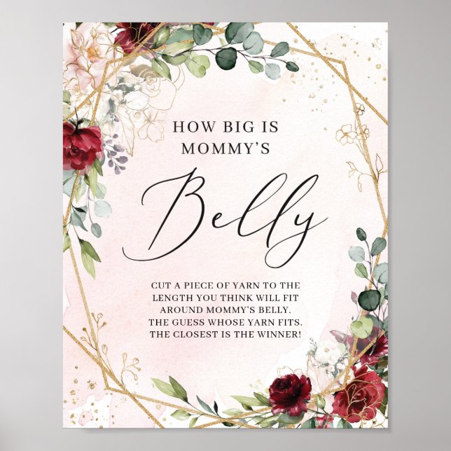Burgundy floral how big is mummy's belly sign (Front)