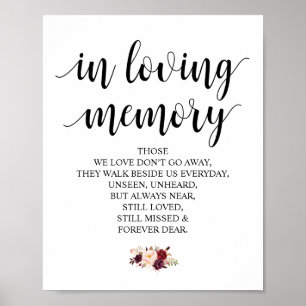 Burgundy floral In Loving Memory Memorial Sign