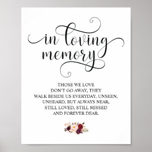 Burgundy floral In Loving Memory Memorial Sign