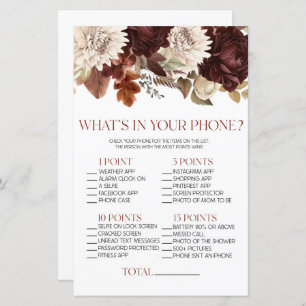 Burgundy Floral In Your Phone Baby Shower Game