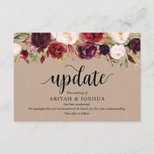 Burgundy Floral, Kraft, Black, Wedding postpone Enclosure Card