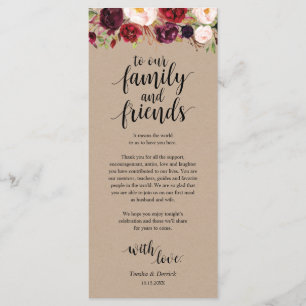 Burgundy Floral Kraft Place Setting Thank You Card