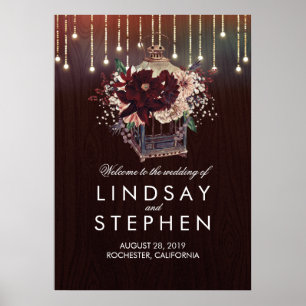 Burgundy Floral Lantern Wedding Welcome Sign