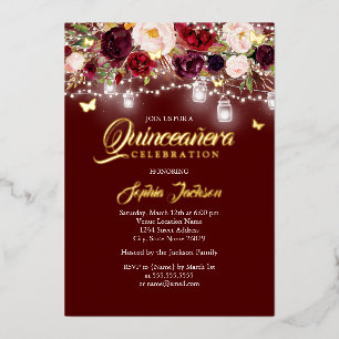 Burgundy Floral Lights Quinceanera 