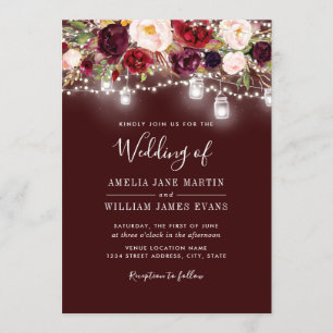 Burgundy Floral Lights Wedding Invitation