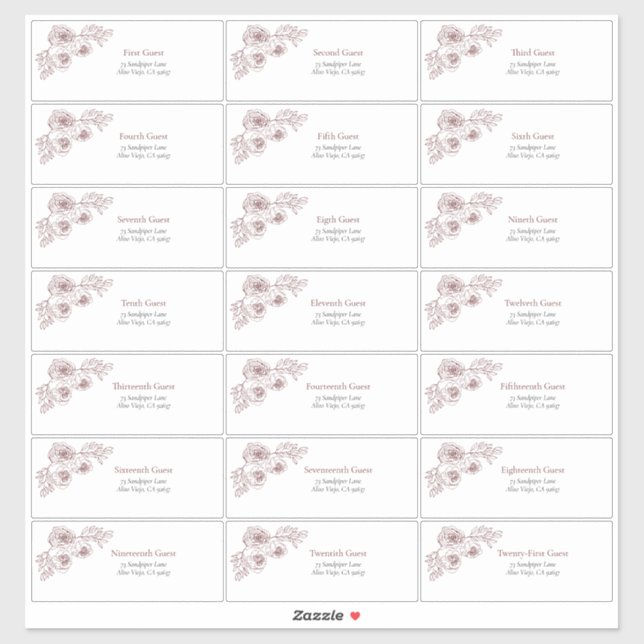 Burgundy Floral Line Art Guest Address (Sheet)