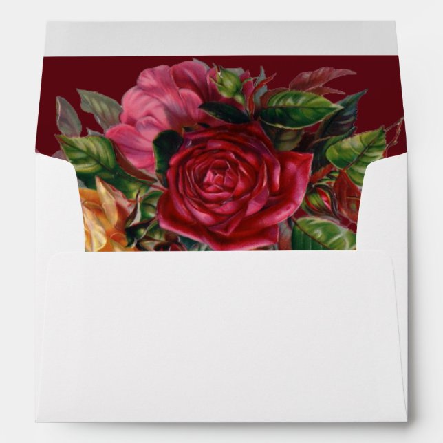 Burgundy Floral Lined Wedding Return Address Envelope (Back (Bottom))