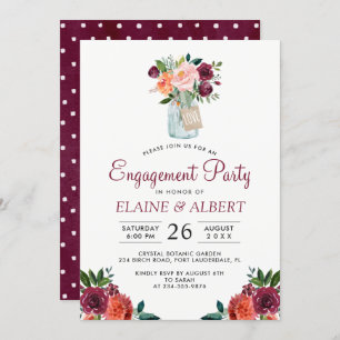 Burgundy Floral Mason Jar Engagement Party Card
