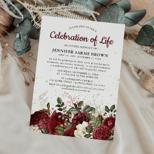 Burgundy Floral Memorial Celebration of Life Invitation
