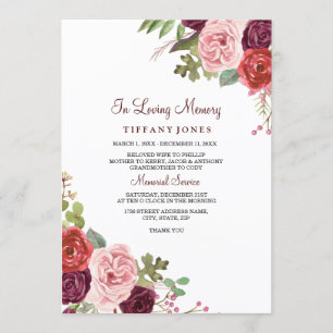 Burgundy Floral Memorial Service Announcement