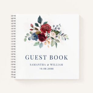 Burgundy Floral Modern Botanical Wedding Guest Notebook