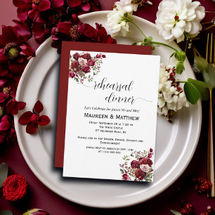 Burgundy Floral Modern 'Rehearsal dinner' Wedding Invitation