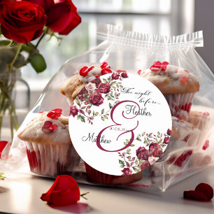 Burgundy Floral Modern 'The Night Before' Wedding Classic Round Sticker