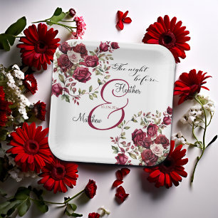 Burgundy Floral Modern 'The Night Before' Wedding Paper Plate