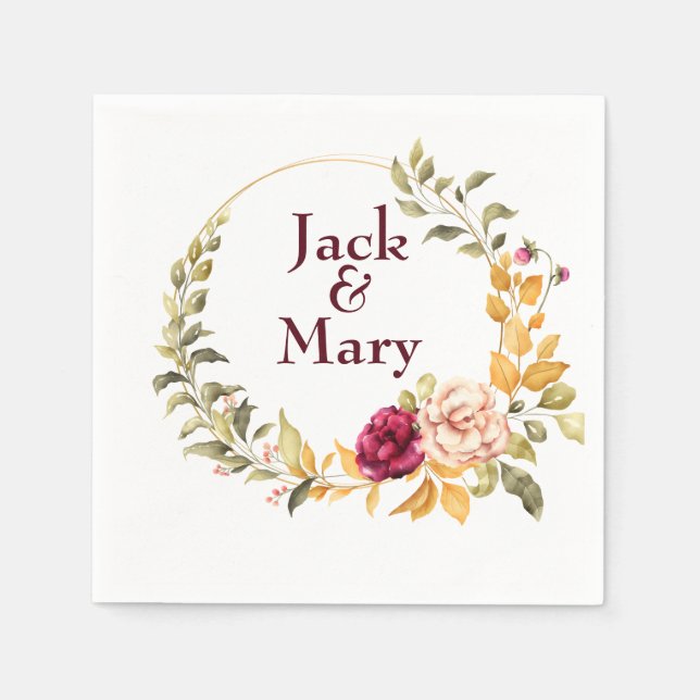 Burgundy Floral Monogram Napkin (Front)