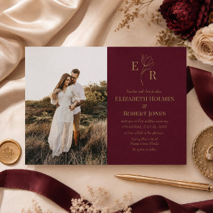 Burgundy Floral Monogram Photo Save the Date Invitation