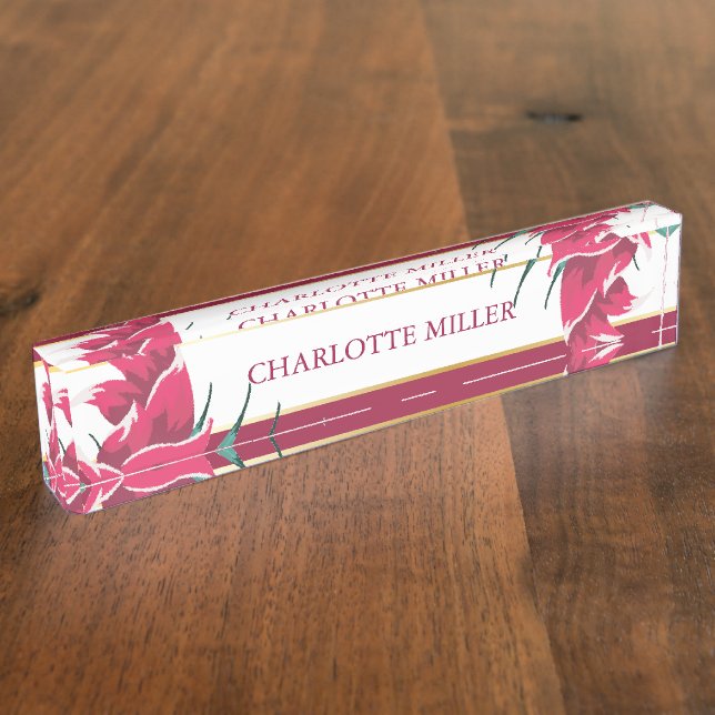 Burgundy Floral Monogram striped Nameplate (Side)