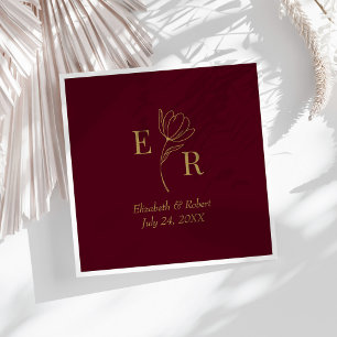 Burgundy Floral Monogram Wedding  Napkin