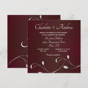Burgundy Floral Monogrammed Wedding Invitation