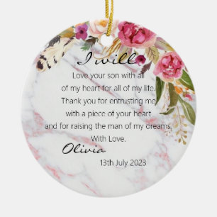 Burgundy Floral Mother of The Groom Bride Wedding Ceramic Ornament