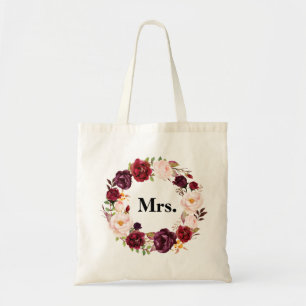 burgundy floral MRS. bride Tote Bag