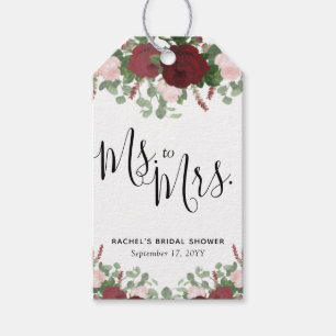 Burgundy Floral Ms. to Mrs. Bridal Shower Gift Tags