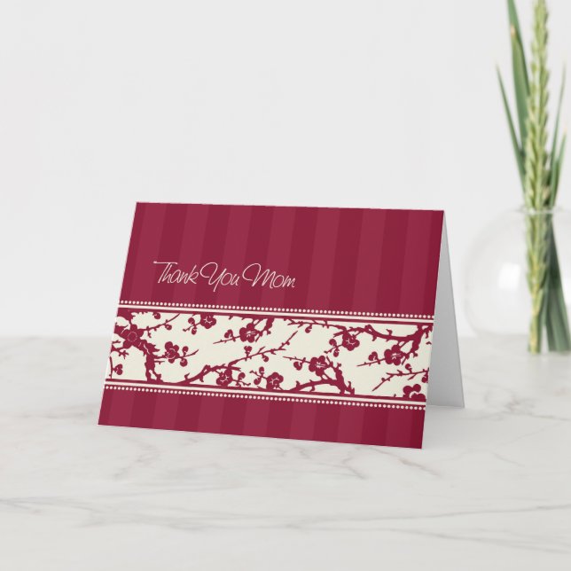 Burgundy Floral Mum Wedding Day Thank You Card (Front)