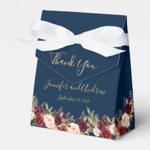 Burgundy Floral Navy Blue Script Rustic Wedding Favour Box