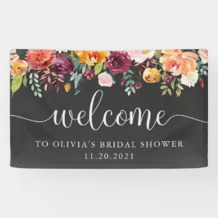 Burgundy Floral on Chalkboard Look   Welcome Banner