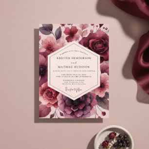 Burgundy Floral Opulent Romance Wedding Invitation
